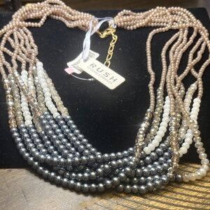 RUSH Multi-Strand Pearl & Bead Necklace in Gray and Champagne